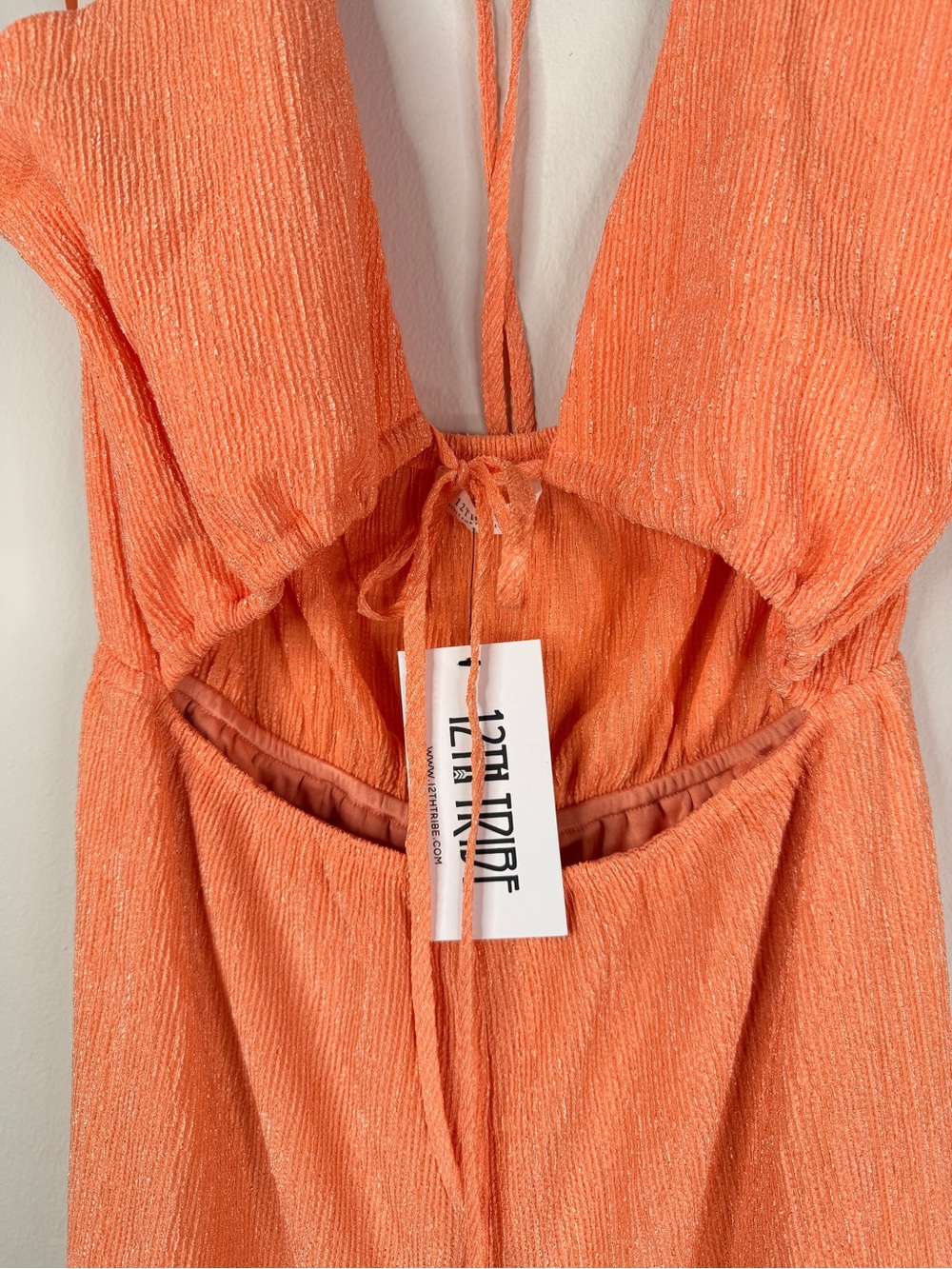 12th Tribe Peach Halter Tie-Front Wide-Leg Jumpsuit - Picture 7 of 13